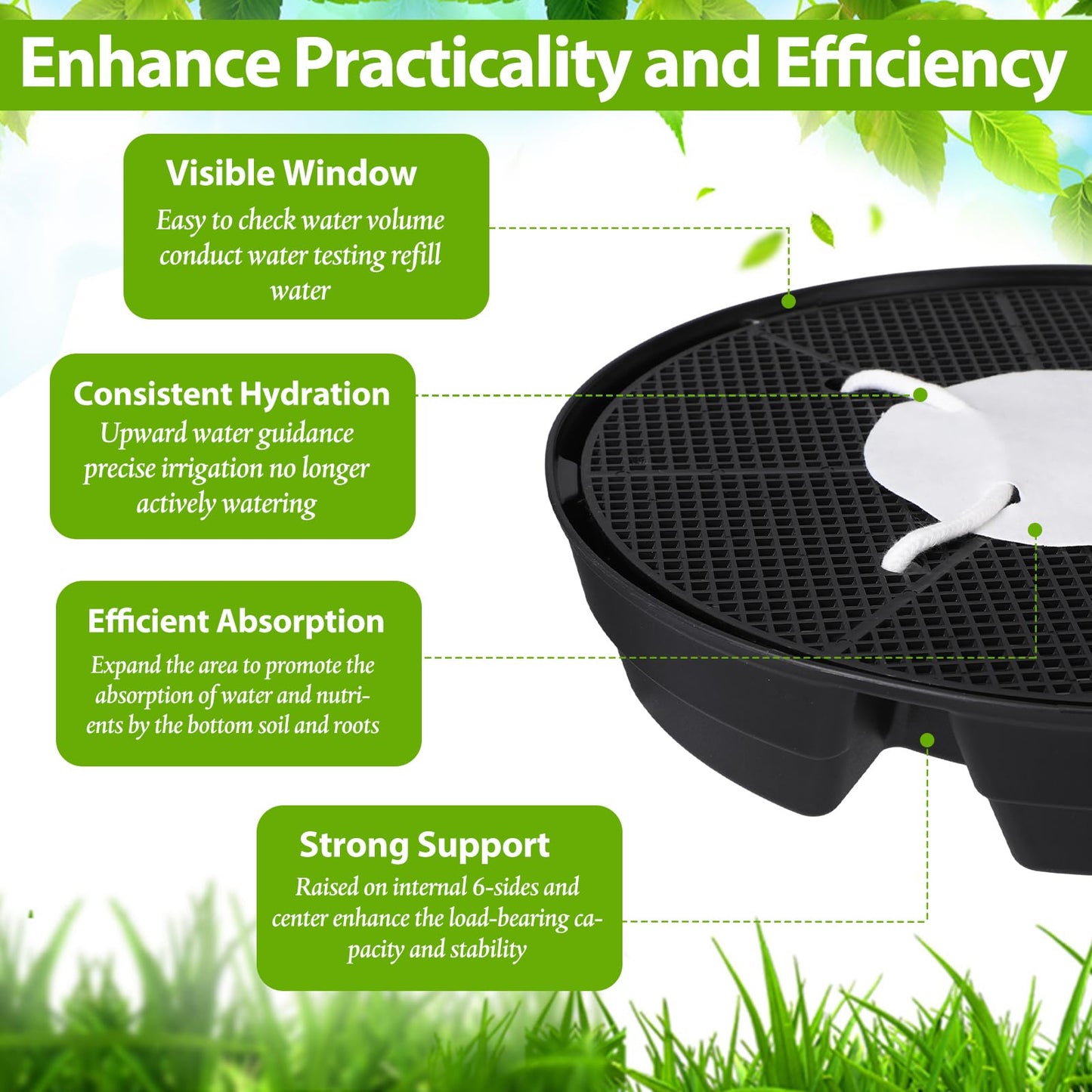 Geelin 6 Pcs Self-Watering Fabric Pot Base Auto-Irrigation System Plant Saucer for 5 Gallon Fabric Pots Auto Watering Plant Water Tray Self Watering System for Indoor Greenhouses Grow Tents Gardens