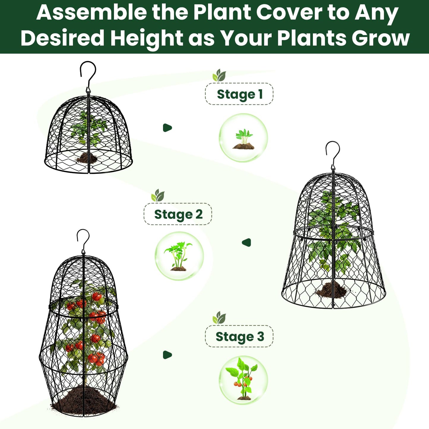 2PCs Plant Protectors from Animals, Metal Garden Cloches for Outdoor Plants, 4-in-1 Modular Design, Anti-Rust Coated Chicken Wire Cages to Keep Squirrel, Rabbit, Bird Out, 13'' x 11.8''