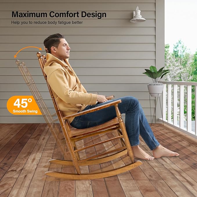 VINGLI Wooden Rocking Chair Outdoor, Patio Rockers