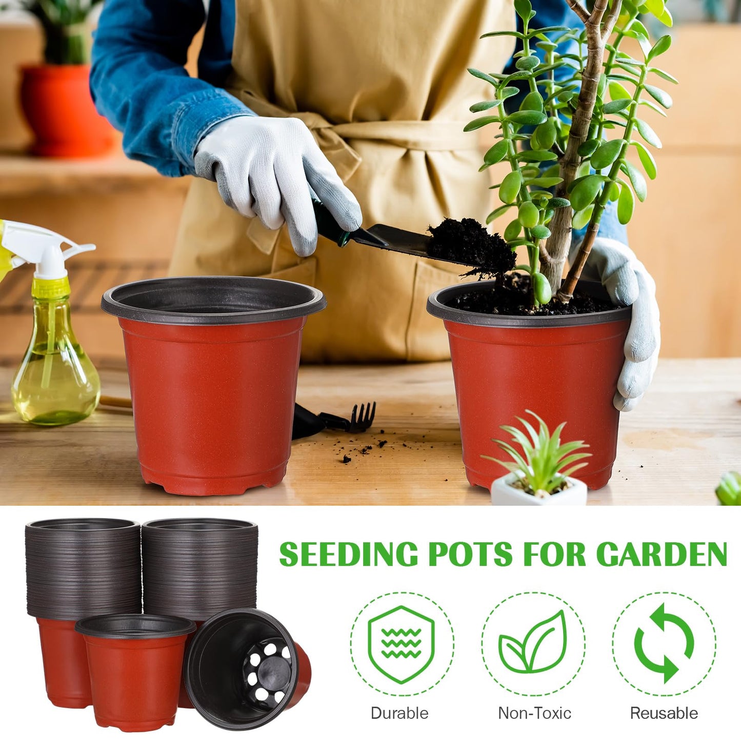 Ziliny 150 Pcs Plastic Plants Nursery Pot Bulk Seed Starting Pots Small Seedling Plant Pot for Outdoor Indoor Planting Garden Flower Succulents Cuttings Transplanting Planter (8 Inch)