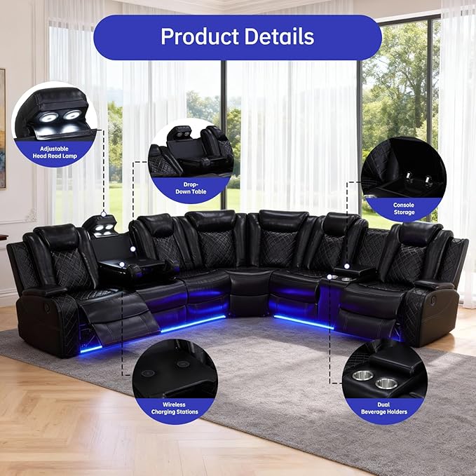 Power Reclining Leather Sectional Couch