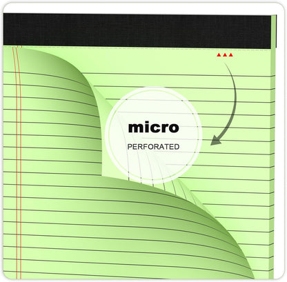 Green Legal Pad Note Pads 8.5 x 11 inch, Wide Ruled Clear Print Writing Pads 30 Sheets/Pad, 20lb Colored Paper, Perforated Notepad with Sturdy Back (3 Pads Green)