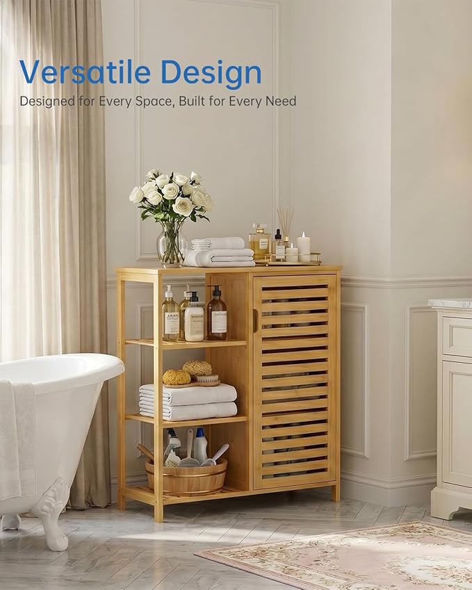 HITNET Bathroom Floor Cabinet, Bamboo Storage Cabinet
