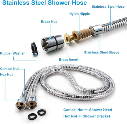 High Pressure Handheld Shower Head Briout 5-Settings Powerful Water Spray Shower Head against Low Pressure Water Flow with Stainless Hose and Adjustable Mount
