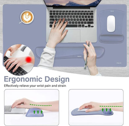 MOSISO Keyboard Mouse Pad Set, Large Gaming Mousepad&Keyboard Wrist Rest&Mouse Wrist Rest&Coaster, Ergonomic Non-Slip Mousepad&Easy Typing Cushion with Memory Foam for Home Office, Lavender Gray