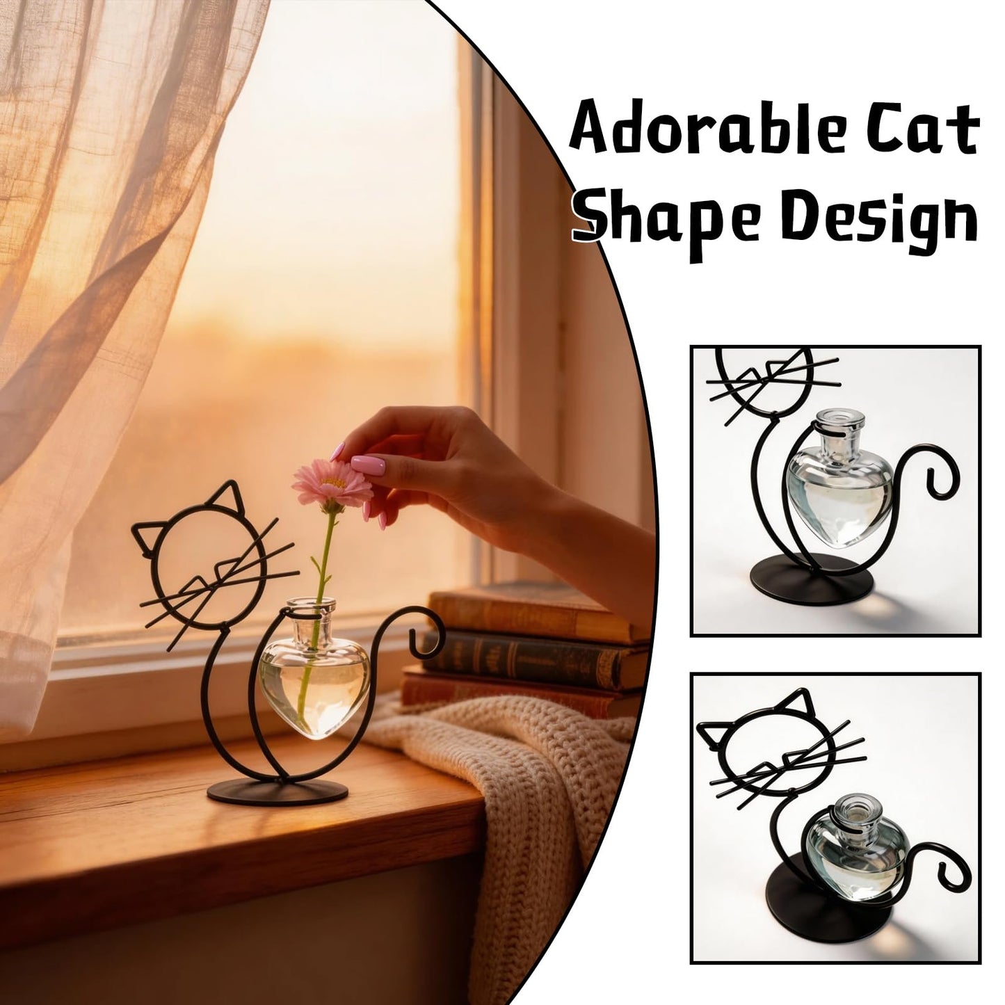 Cat Vase, Plant Propagation Station, Nordic Iron Art Hydroponic Vase, Minimalist Line Cat Desktop Decor for Indoor Home Office