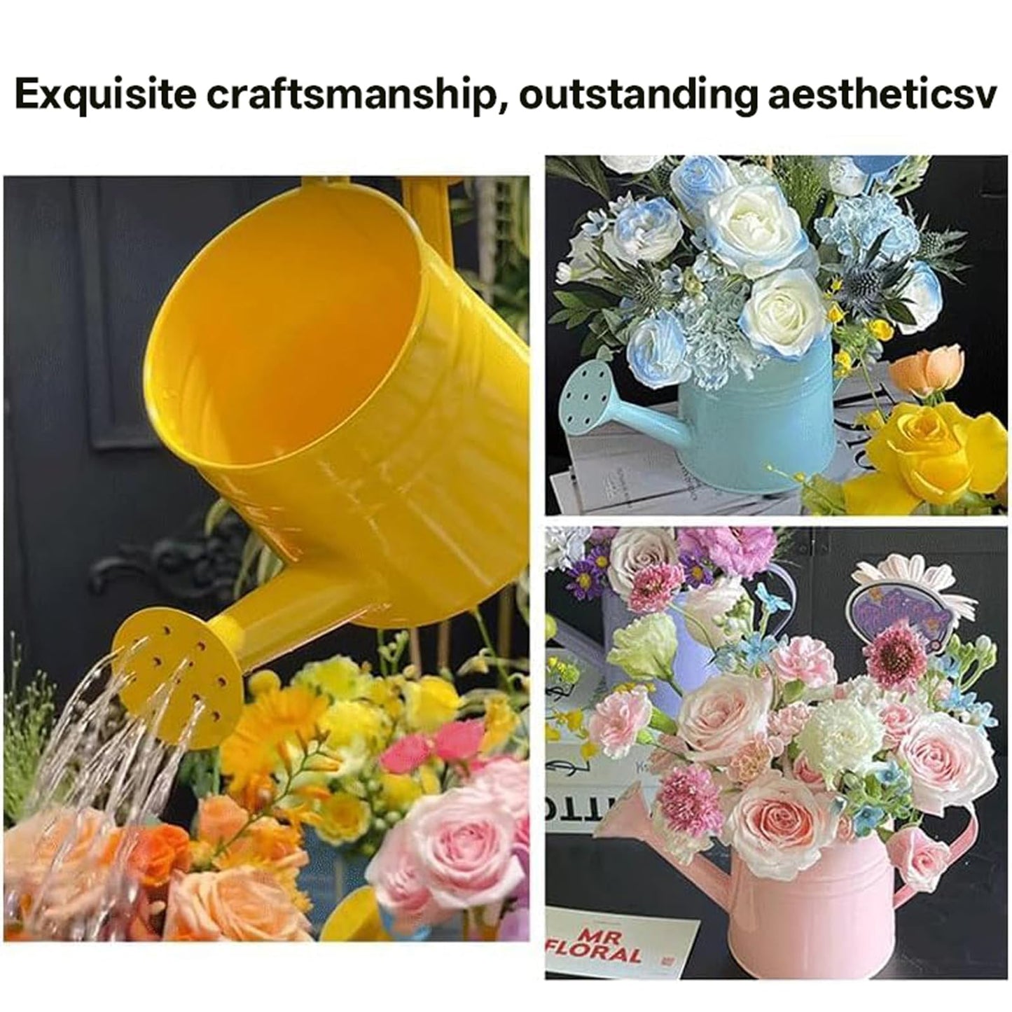 Plant Watering Can, 1L Metal Flower Garden Watering Can, Lightweight Durable Decorative Sprinkling Can for Indoor Outdoor Plants, Patio, Balcony & Garden (Green)