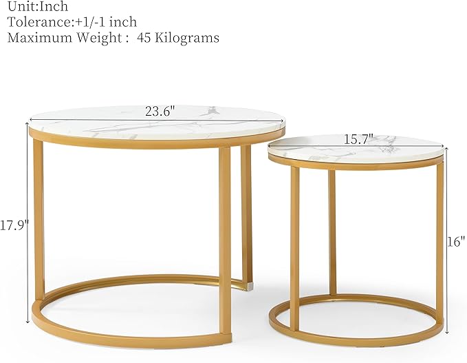 Homy Casa 23.6inch Round Coffee Table Set of 2, Modern Nesting Coffee Tables