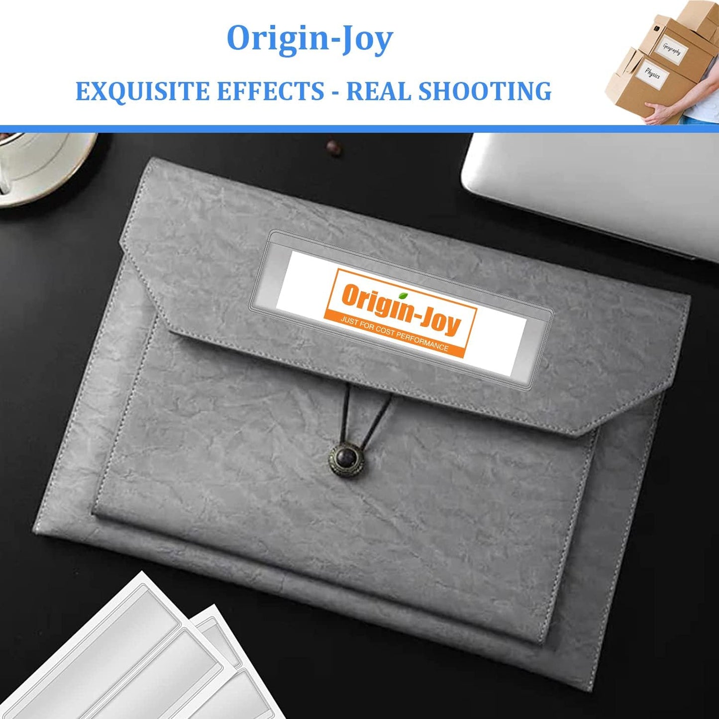 Origin-Joy 35 PCS Self Adhesive Index Card Pockets with Top Open, Clear Plastic Label Holder for Cards of Note, Library and Business, Adhesive Label Pockets & Card Holder (4 x 6.5 inch)