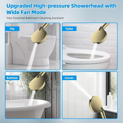 Hibbent All Metal CUPC Certified Shower Head, 10'' High Pressure Rainfall Shower Head, Handheld Showerhead Combo, 12'' Adjustable Extension Arm, 10 Sprays, 71'' Hose, Shower Holder, Brushed Gold