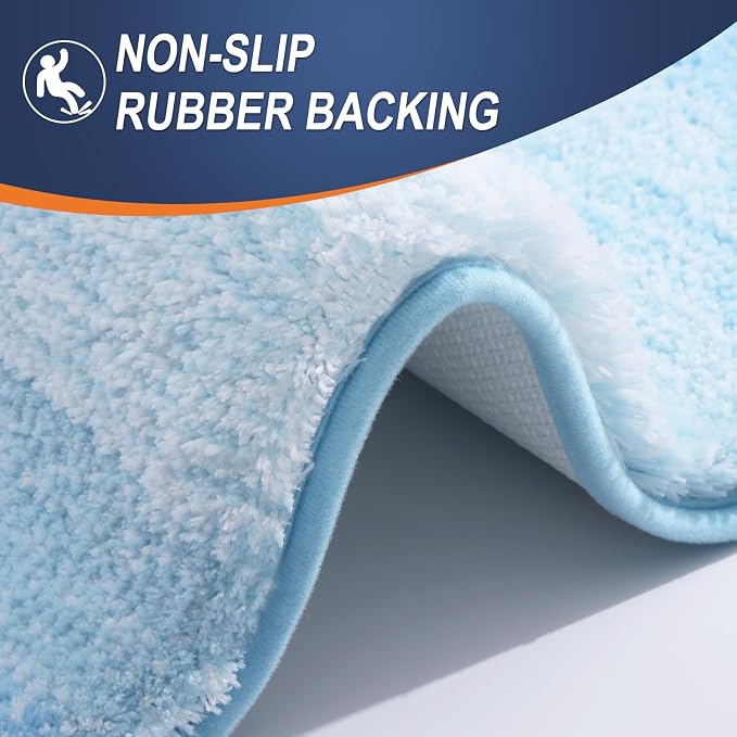 OLANLY Bathroom Runner Rugs Mat 44x24, Extra Soft Absorbent Microfiber Bath Rugs, Rubber Backing, Quick Dry, Washable Long Bath Mats for Bathroom, Tub and Shower, Home Decor Accessories, Sky Blue