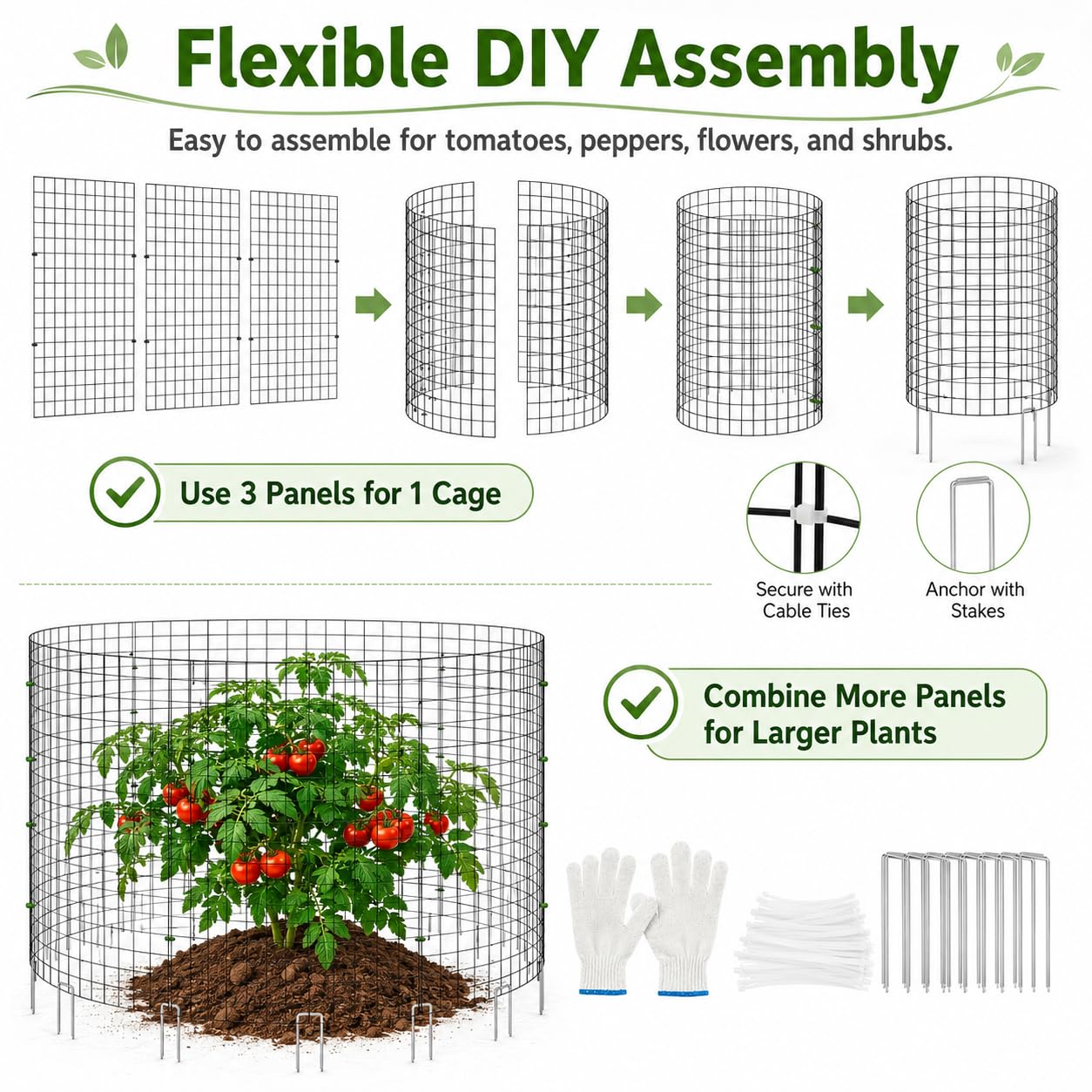 30Pcs Plant Protector from Animals, 10 Pack Metal Wire Plant Cages for Garden, 13" H x 16" D Plant Protection Cage with Ground Stakes for Tomatoes, Vegetables, Flowers Rabbit & Squirrel Barrier