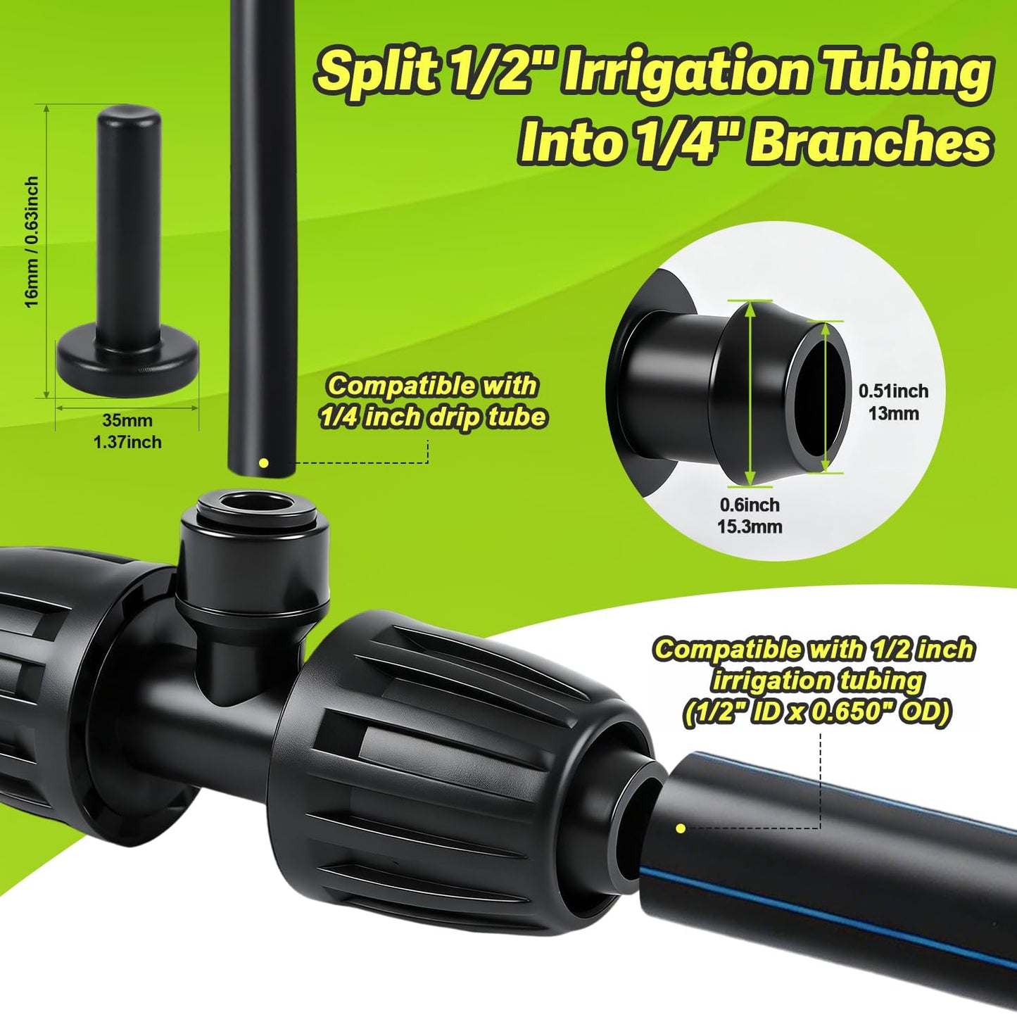 Copadri 6 Pcs Barbed Tee 1/2 Inch To 1/4 Inch Irrigation Tubing Fittings, 1/2 Inch(1/2" ID x 0.65" OD) To 1/4 Inch Quick Connect Irrigation Adapter 16mm Hose Locked T Reducer To 1/4" Water Line