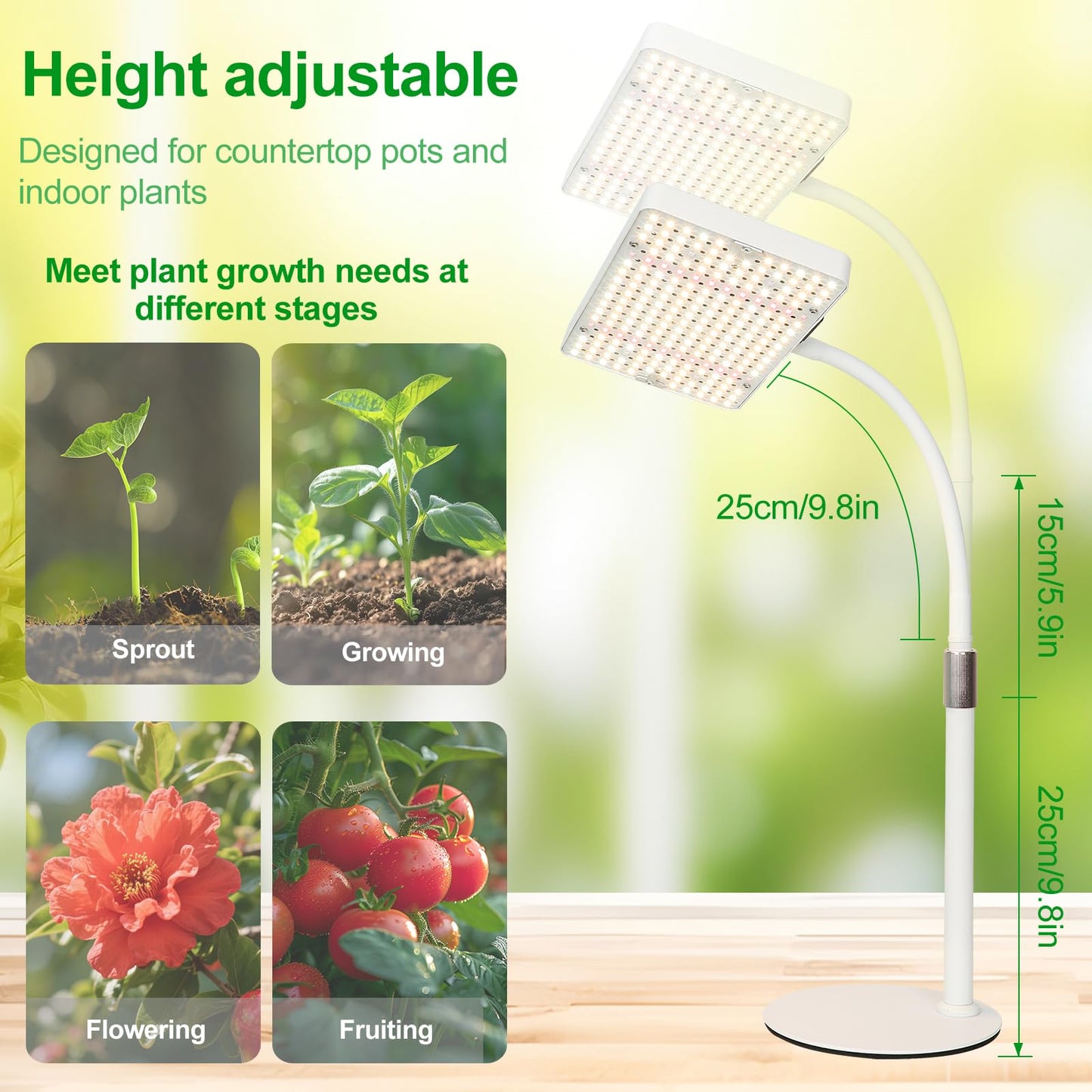 JINHONGTO 2Pack Desk Grow Light LED Full Spectrum UV IR, Veg Seed Starting Seedlings Bonsai Houseplant Plant Light, Table Top Grow Lights for Indoor Plants, 16"-24" Height Adjustable