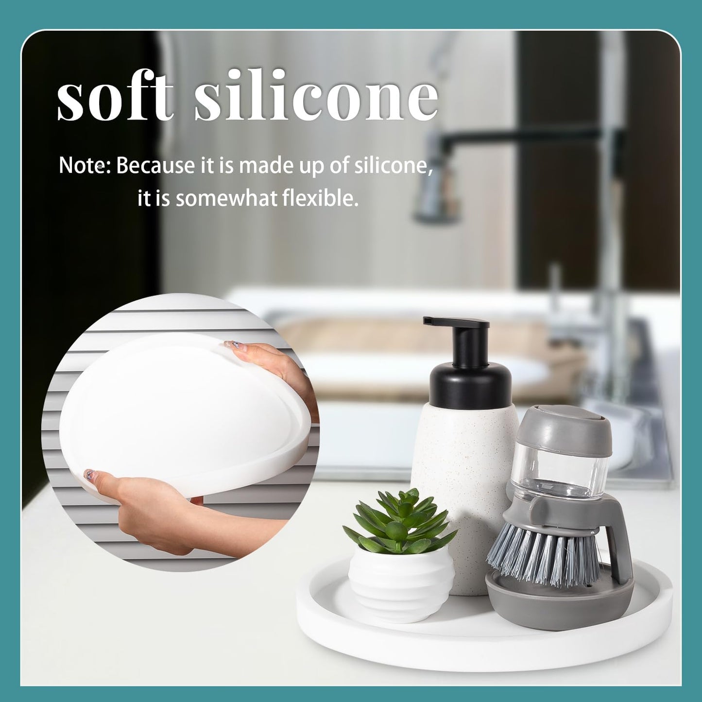 Silicone Bathroom Tray Round Vanity Tray Decorative Soap Holder Kitchen Countertop Organizer Coffee Table Decor for Candle, Perfume, Plant, 12 Inch, White