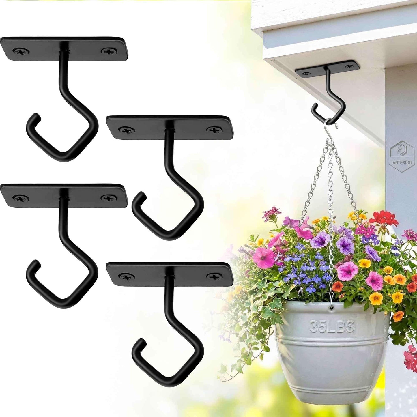 Lifyzoon Ceiling Hooks for Hanging Plants: 4 Pack 2.5 Inch Iron Plant Bracket for Wall Mount, Black Metal Plant Hangers Wall Hooks for Light, Lanterns, Wind Chimes, Outdoor Indoor