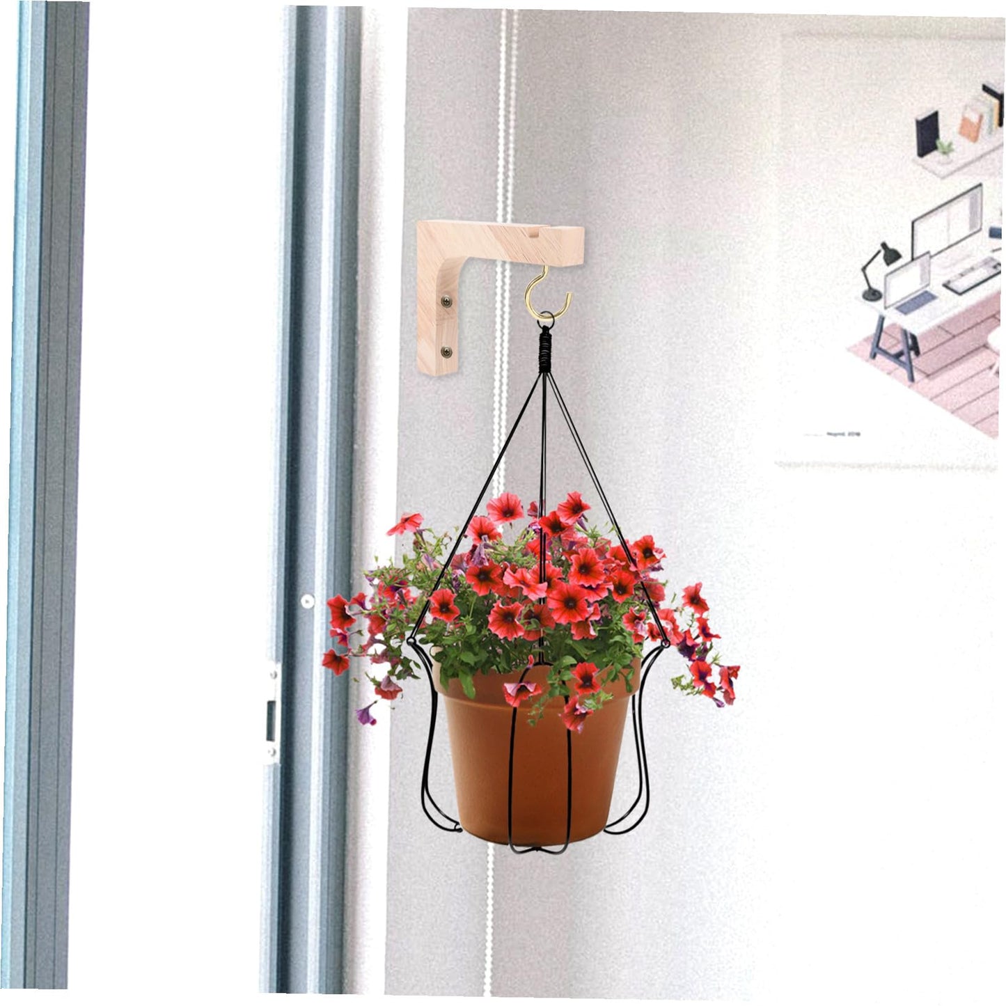 VICASKY Wooden Plant Hanging Hooks 2pcs Heavy-Duty Wall Mounted Plant Hanger Brackets Indoor Outdoor Hanging Stand for Flowerpots