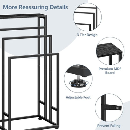 Freestanding Towel Rack for Bathroom 3 Tier Metal Floor Towel Stand Industrial Blanket Ladder Holder with Storage Shelf for Bedroom Living Room, Black