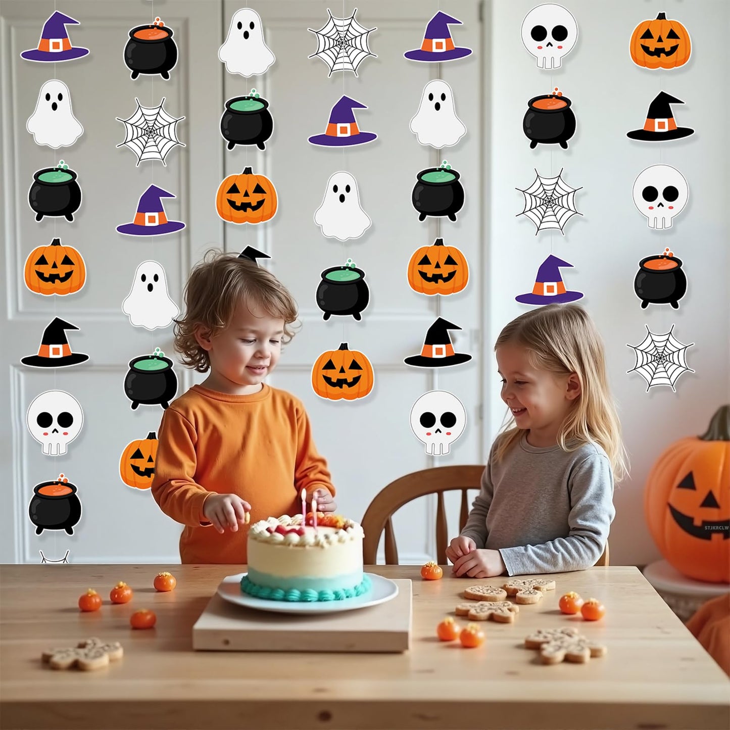 Halloween Hanging Decorations Halloween Party Banner Cute Hallowee Decor with Hallowee Witch Ghost Pattern Card Banner 8PCS Holiday Decorations, Hocus Pocus Hallowee Decorations