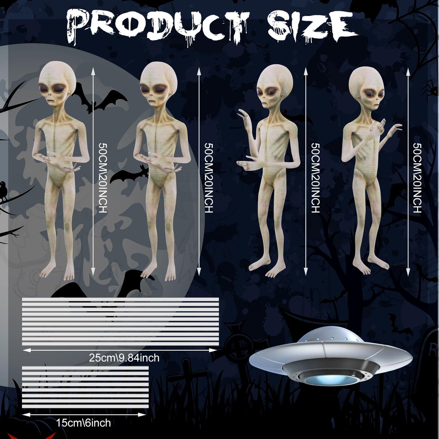 Gerrii 5 Pieces Halloween Yard Sign Full Body Large Alien Outdoor UFO Scary Decorations for Halloween Party