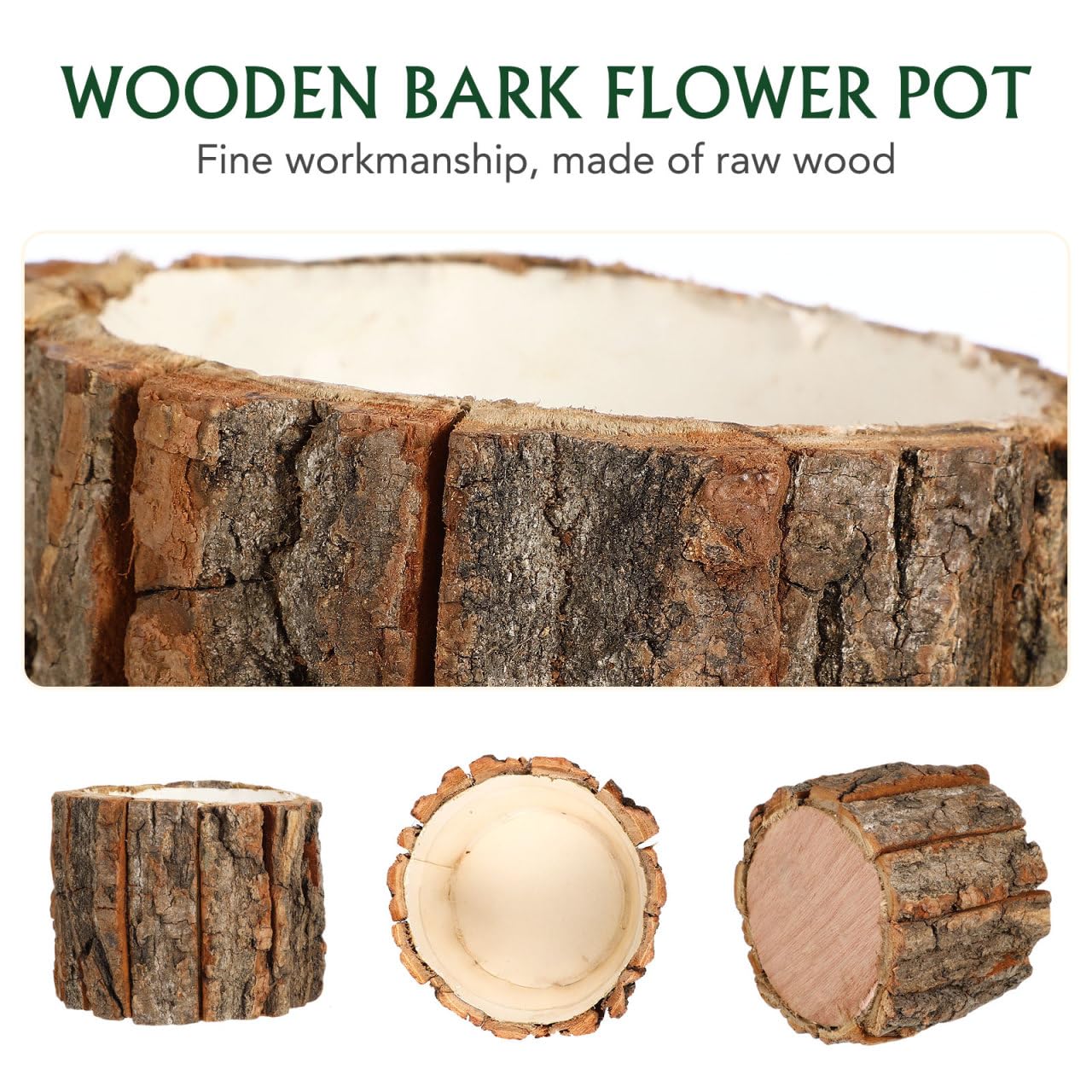 DECHOUS 3Pcs Wood Stump Flower Pots - Rustic Tree Bark Plant Pot Table Centerpieces Vase Flower Stump Bucket Planter for Home Farmhouse Decor Indoor Garden Decoration