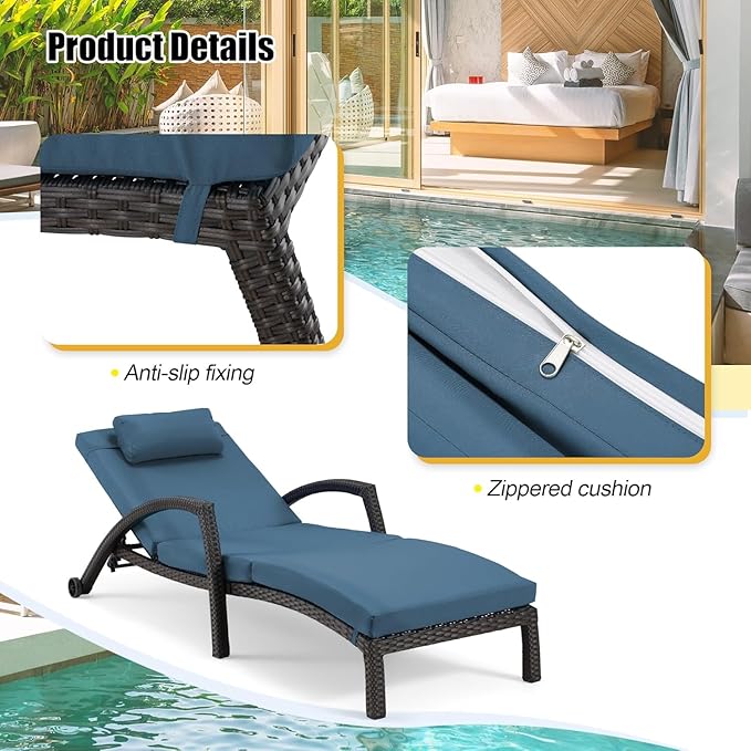 HOMREST Chaise Lounge Chairs Set of 4, PE Rattan Wicker Recliner, Patio Lounge
