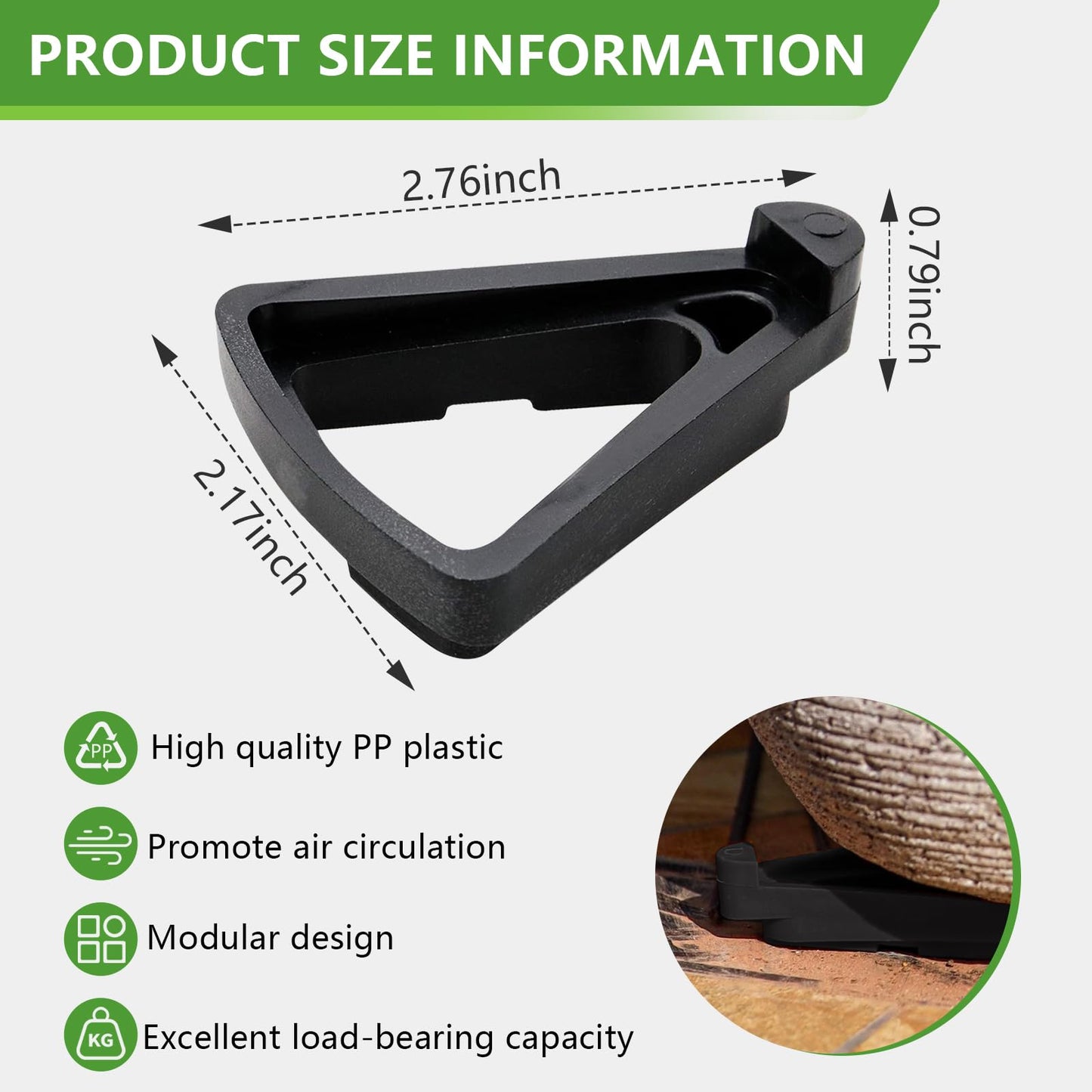 LeafLassie Plant Pot Feet for Outdoor Planters, 24PCS Invisible Flower Pot Risers Toes,Indoor Secure Compressive Environmental Triangular Lifters Supports (Small Black)