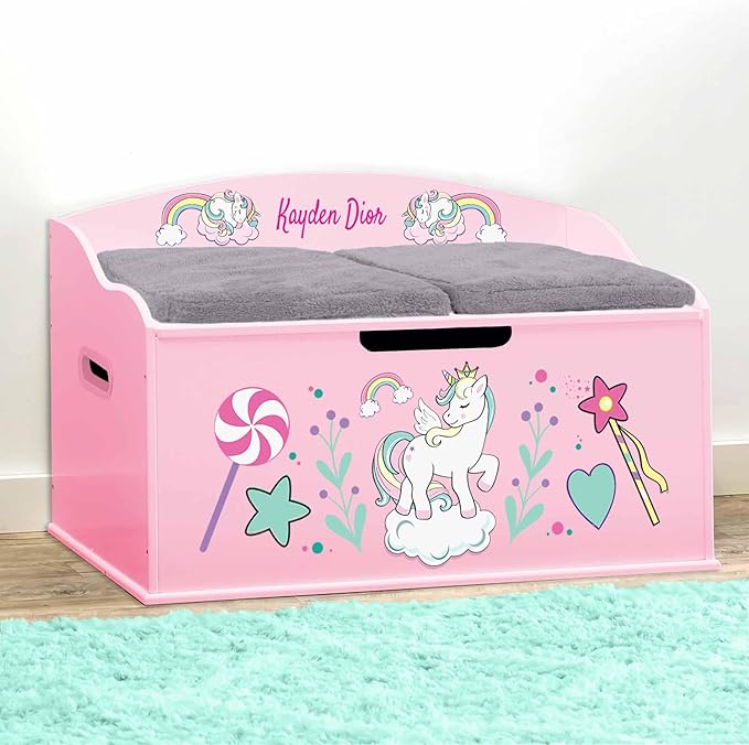 DIBSIES Personalized Creative Wonders Toy Box, Unicorns & Rainbows, 30 x 19.25