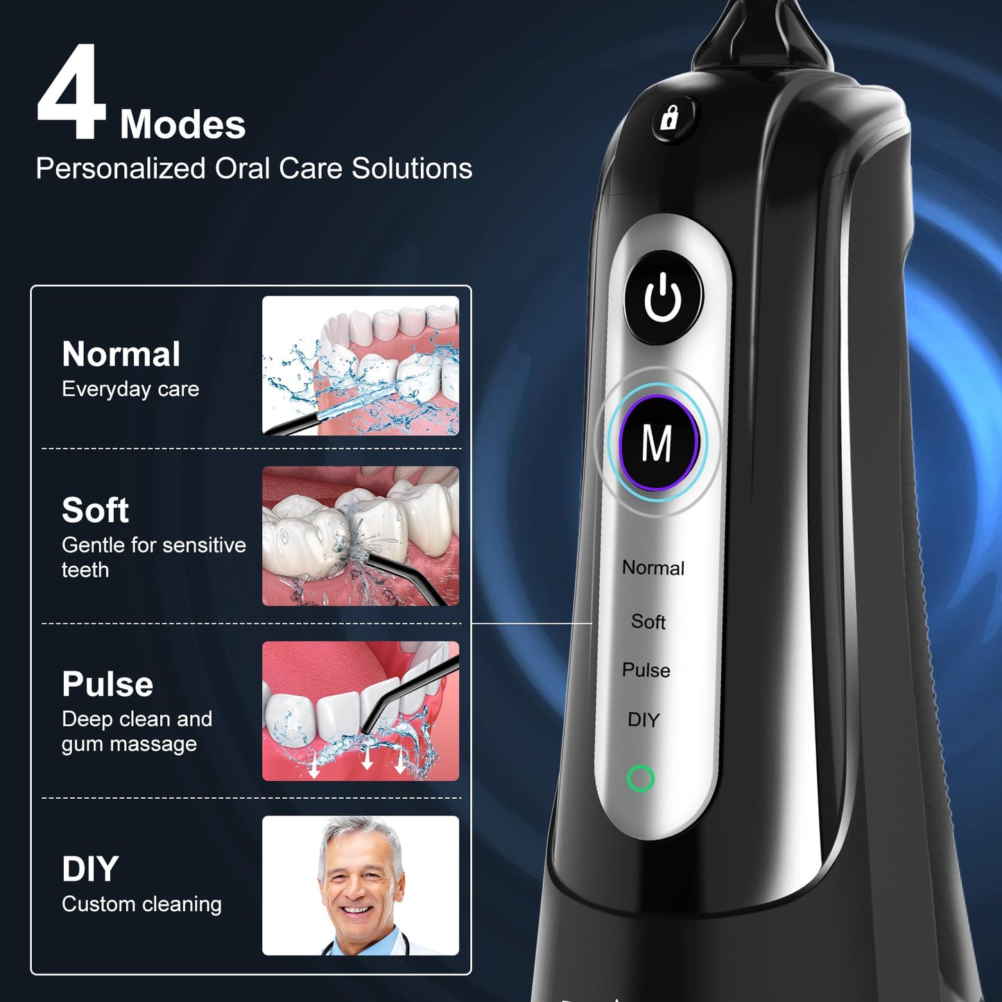 Water Flosser Pick for Teeth: 4 Modes Cordless Portable Water Flossers Teeth Cleaner Rechargeable 300ML IPX7 Waterproof Oral Irrigator Flossing Cleaning Picks for Home Travel