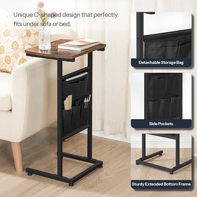 HOOBRO C Shaped End Table, 28.3" Side Table