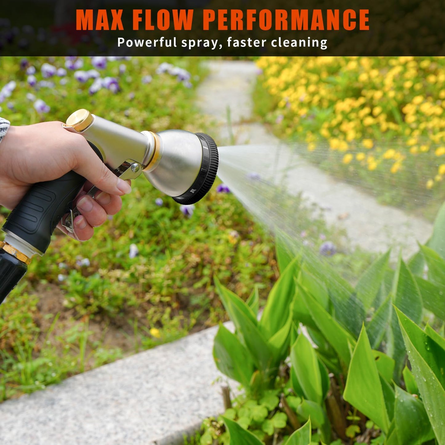 Besiter Garden Nozzle Sprayer, High Pressure Metal Water Hose Sprayer with 9 Watering Patterns, Heavy Duty Sprayer for Washing Cars, Watering Plants, Cleaning Yard & Showering Pets (Orange)