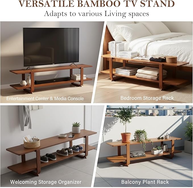 Tiita TV Stand with Storage for TVs up to 65'', Bamboo TV Console Entertainment