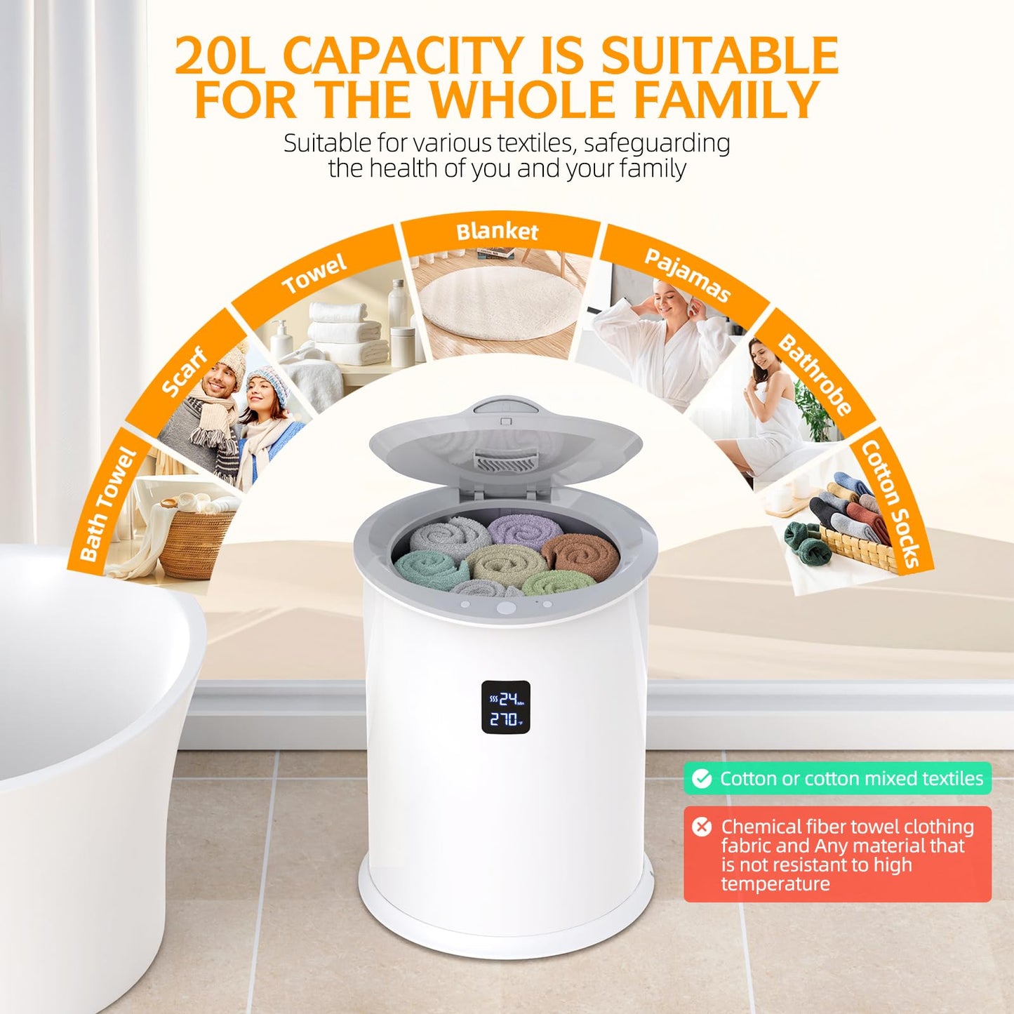 Luxury Hot Towel Warmer, Smart Timed Large Towel Warmers for Bathroom, Led Temperature Display, Insulation Effect Up to 150 Minutes, Delay Time Up to 24 Hours, Best of The Best（White）