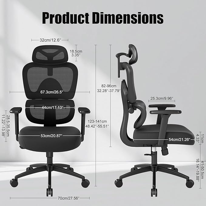 Ergonomic Office Chair with Adjustable Lumbar Support, 3D Arms and Headrest