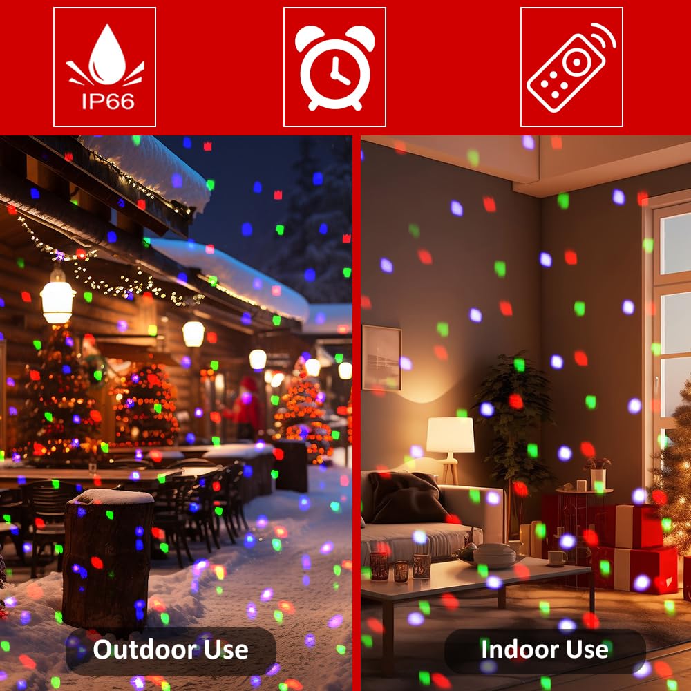Syslux Christmas Projector Lights Outdoor, RGBW Christmas Snowfall Projector Light Rotating Falling Snow Projector with Remote Control Landscape Lights for House Yard Garden Halloween Christmas Decor