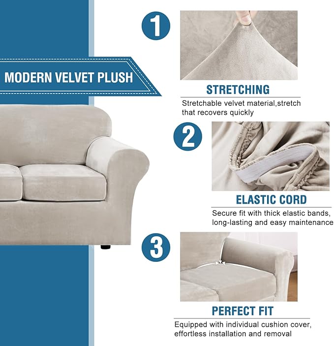 H.VERSAILTEX Rich Polyester Spandex Blend 2 Piece Cover Chair Slipcover Sofa