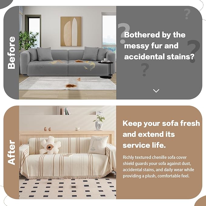 DREAMINGO Couch Cover for Sofa, Chenille Couch Cover Blanket, Washable Sofa