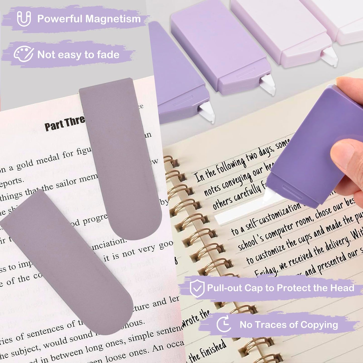 ChezAbbey 47Pcs Aesthetic School Supplies with Pencil Pouch - Cute College Essentials Set, Big Capacity Pen Case, Pastel Highlighters, Bible Study Journaling Stationary Kit (Purple)
