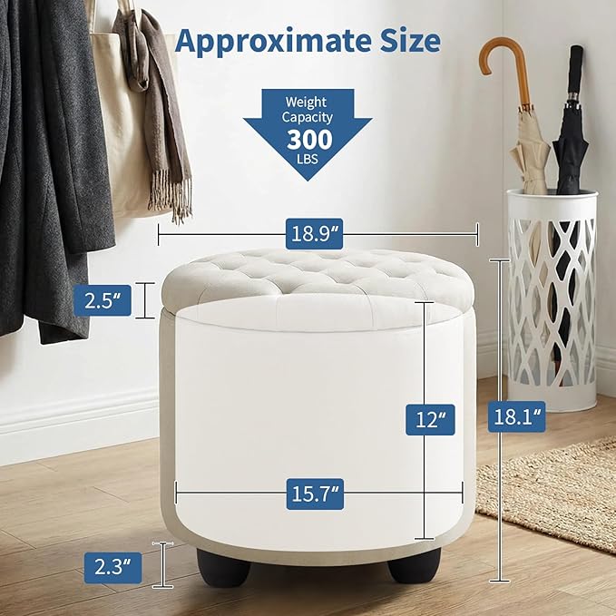 Furniliving Modern Round Storage Ottoman, Button Tufted Ottoman Foot Stools