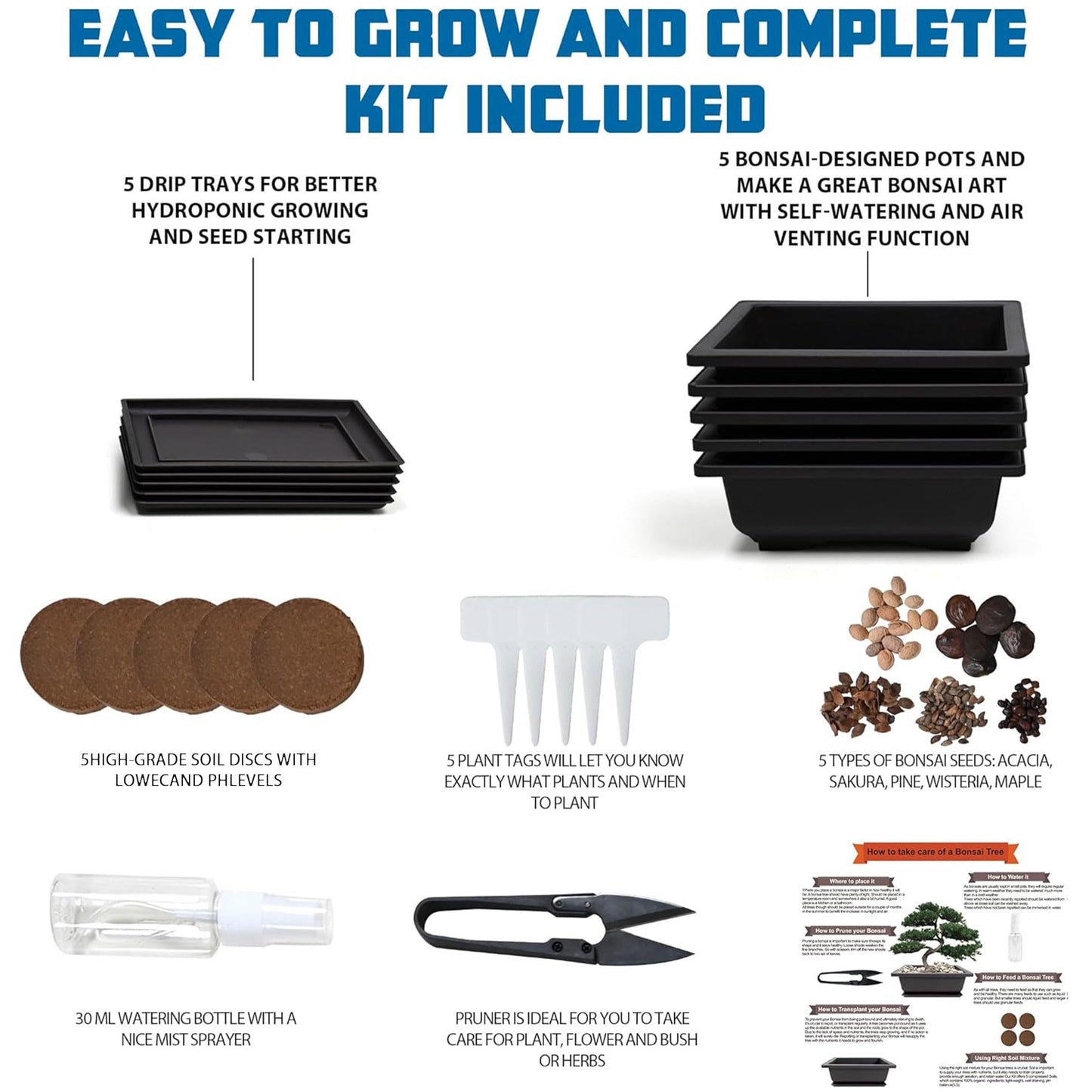 Sproutix Bonsai Starter Kit, 5 Seeds Growing into Acacia, Wisteria, Sakura, Red Maple and Black Pine, Including Complete Gardening Tools with A Gift Box for Men Women Beginners