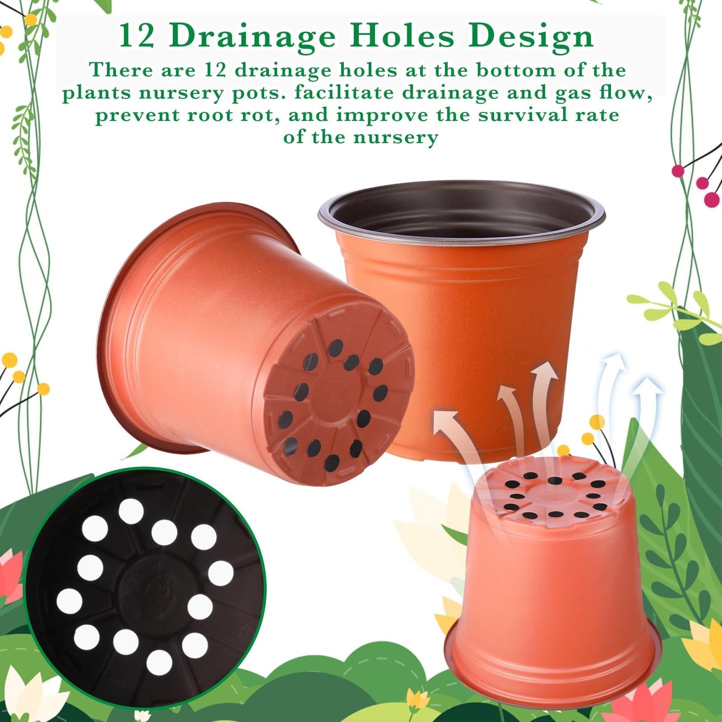 Hushee 1500 Pcs 6 Inch Plastic Plants Nursery Pots Bulk Seedling Flower Plant Container and Seed Starting Pots with Drainage Holes for Indoor Outdoor Flower Transplanting Supply