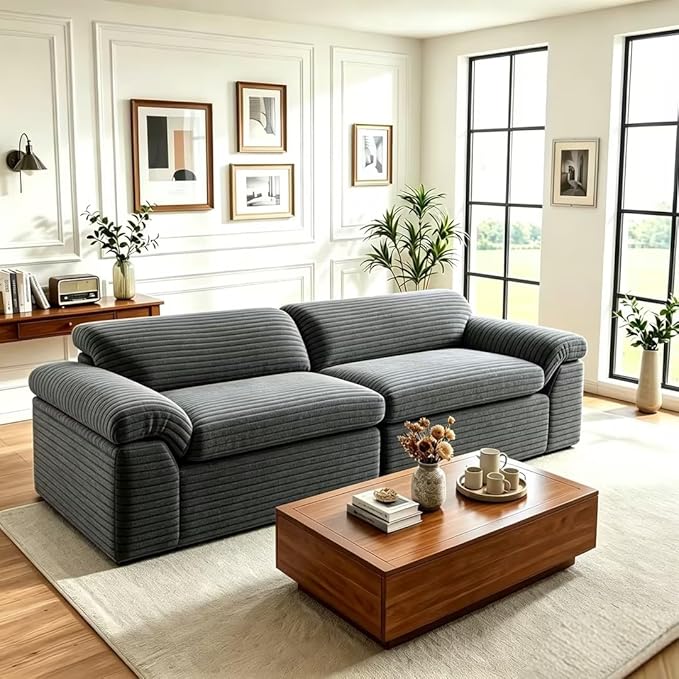 Vesgantti 118" Modular Sectional Couch, Comfy Corduroy Upholstered Cloud Couches