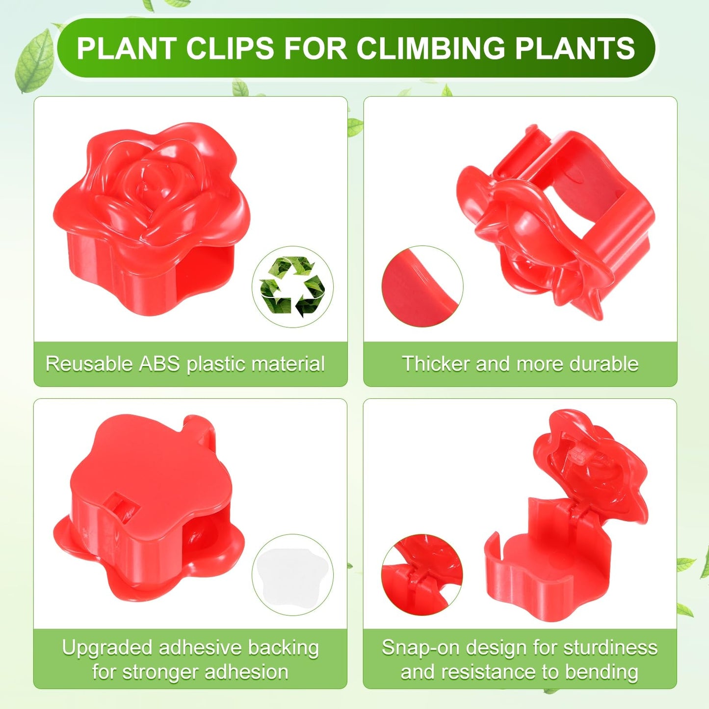 M METERXITY 100 Pack Plant Wall Clips, Self-Adhesive Plant Climbing Wall Clips Fixer with Acrylic Adhesive Sticker for Vine Support/Indoor/Outdoor Decor [Rose-Red]