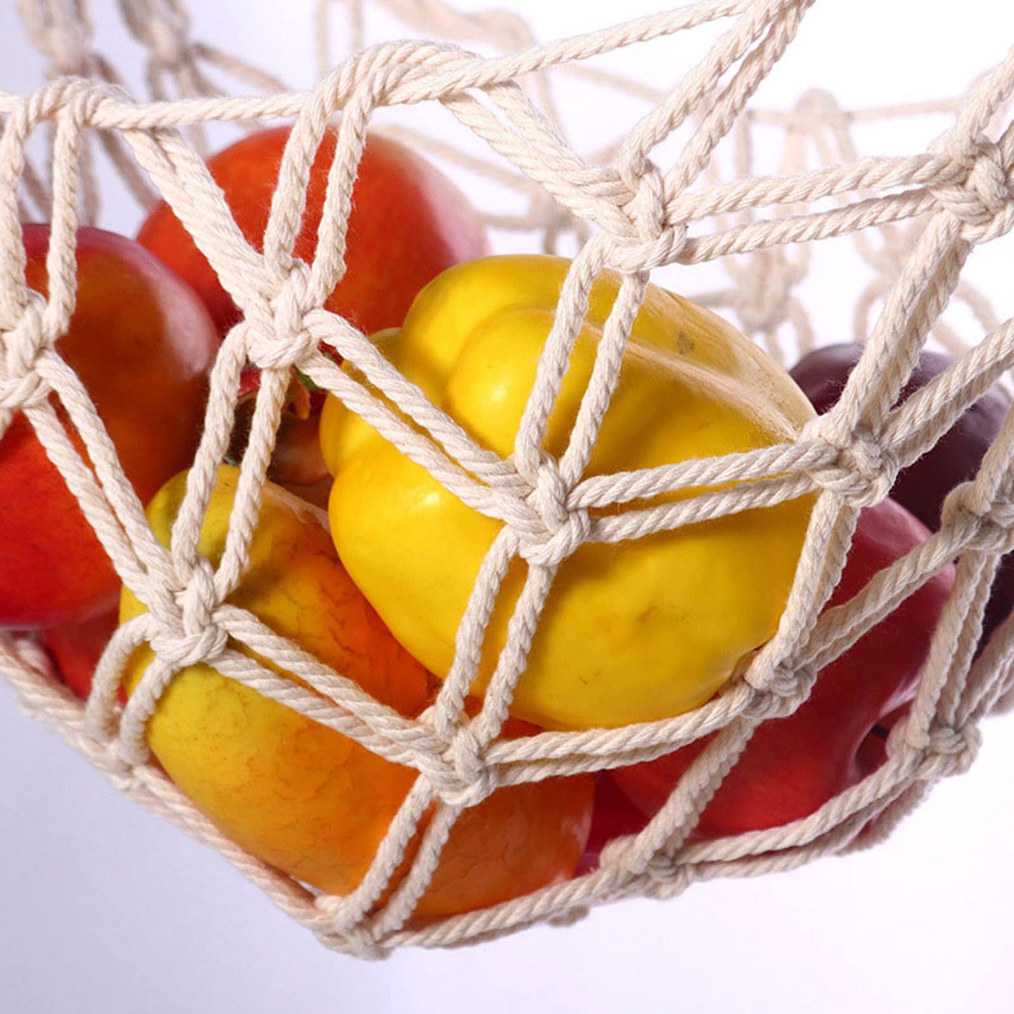 Motarna Hanging Fruit Hammock with Hooks, Hanging Fruit Basket Under the Kitchen Cabinet for Storing Banana Fruits, Hand-Woven Hanging Basket, Valentine's Gifts for Kitchen Décor, Rectangle