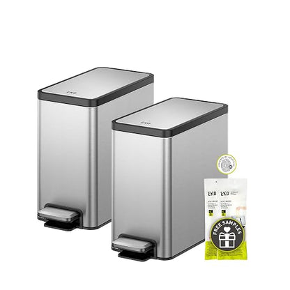 EKO 2 Pack Small Bathroom Trash Can with Lid Soft Close, Step Pedal, 6 Liter / 1.6 Gallon Stainless Steel Garbage Can with Removable Inner Bucket, Waste Basket for Bathroom, Bedroom
