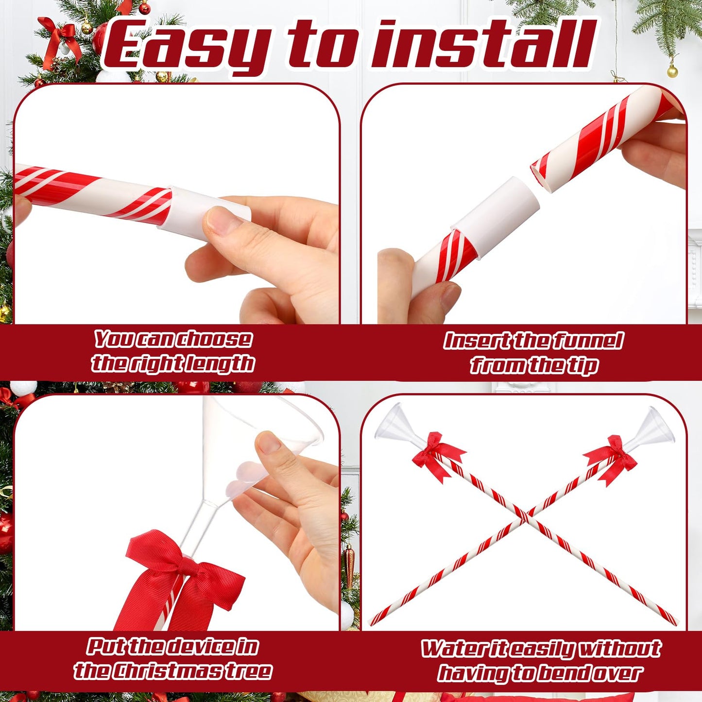 2 Pcs 40 Inch Christmas Tree Watering Funnel Reusable Xmas Tree Funnel Waterer Red and White Striped Christmas Watering System Longer Spout Xmas Device for Indoor and Outdoor Plants