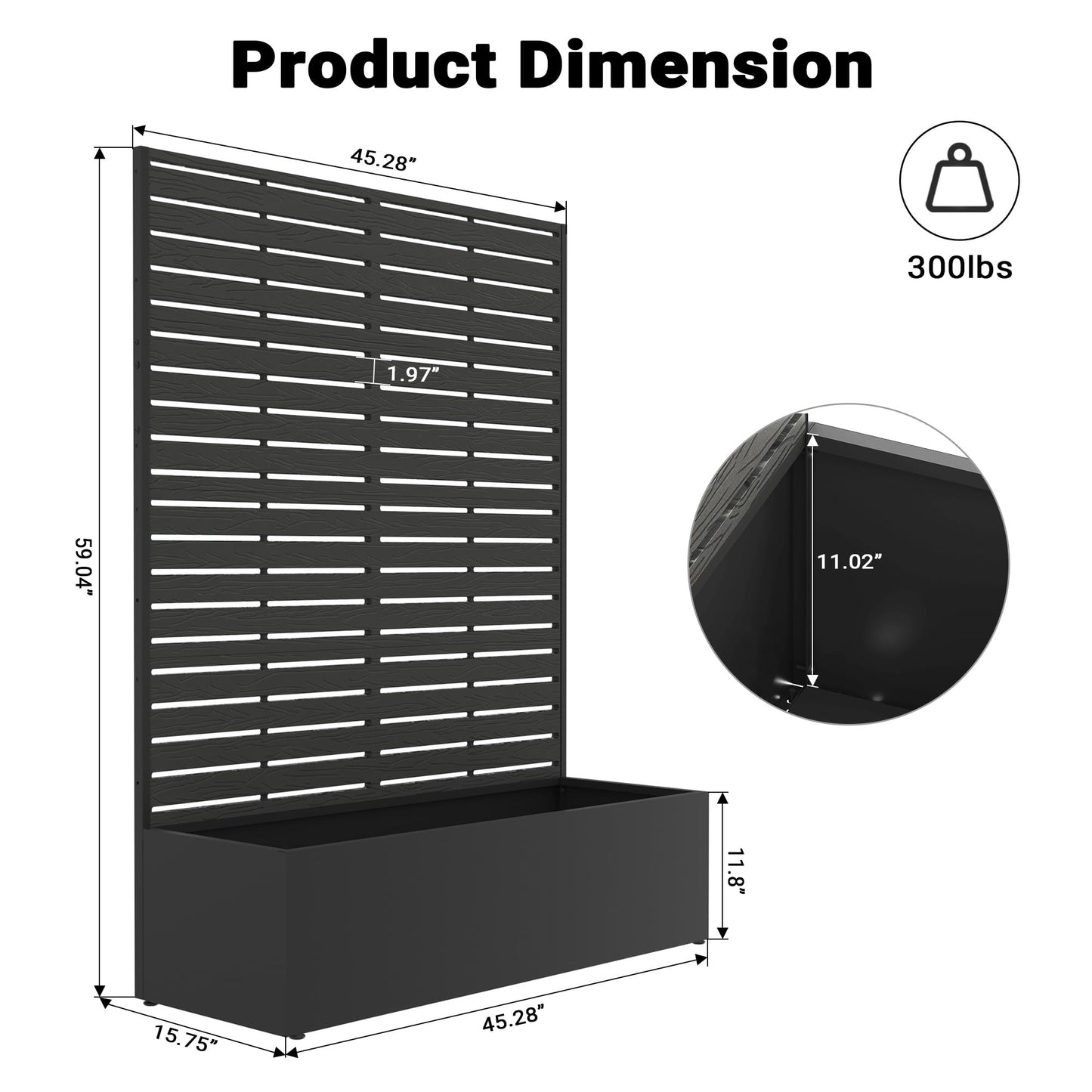 seethmi Metal Raised Garden Bed with HDPE Trellis, 45"x16"x59" Planter Box for Vegetables & Climbing Plants, Outdoor HDPE Privacy Screen Planter with Drainage Holes for Patio, Backyard, Garden