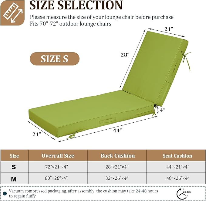 72x21x4in Lounge Cushions for Outdoor Furniture, Outdoor Lounge Chair Cushions