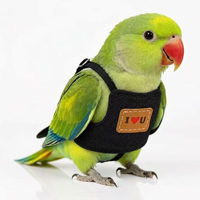 2-Pack， Adjustable Bird Harness & 78.7" Leash Set, Anti-Bite Nylon Flying Rope for Outdoor Training, for XS Small Parrots, Mini Macaw, Scarlet, Keck & Similar Sized Birds (Black, m)