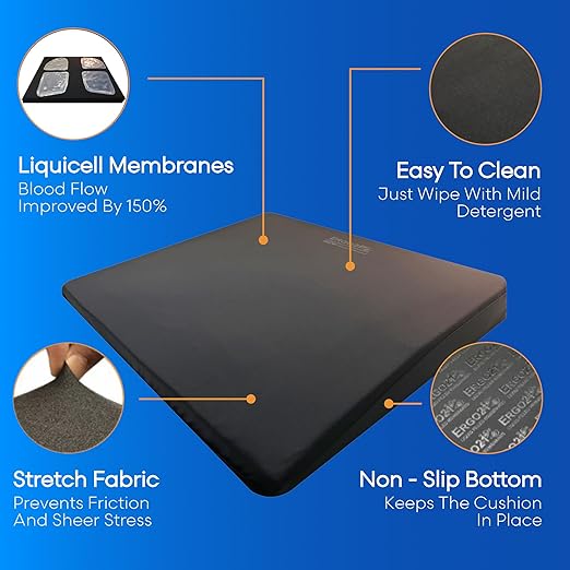 ERGO21 LiquiCell Sports Cushion - 2 Inch Thick Seat Pad for Tailbone, Hip & Lower Back Pain Relief - Ergonomic Comfort for Car, Office, Stadium & Wheelchairs- Better Than Gel, Foam or Air